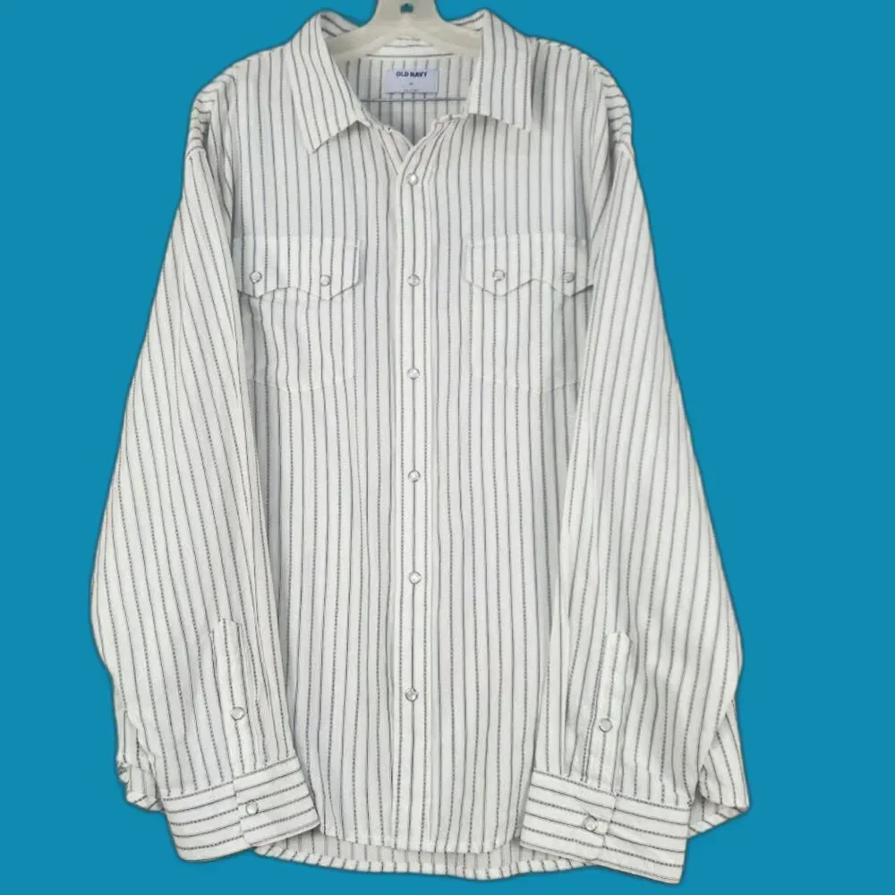 New Old Navy Men's Western Style Black Pinstriped Shirt with Pearl Snaps Size XL
